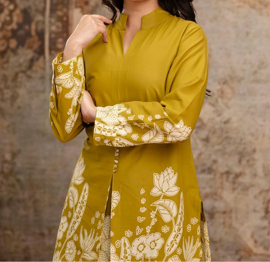Olive Green Discharge Print Coord set