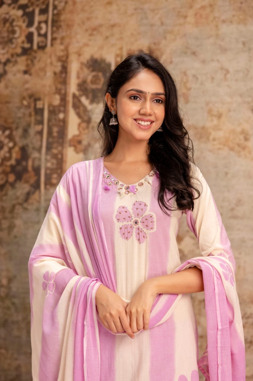 Lavender Cotton Printed Kurta Set