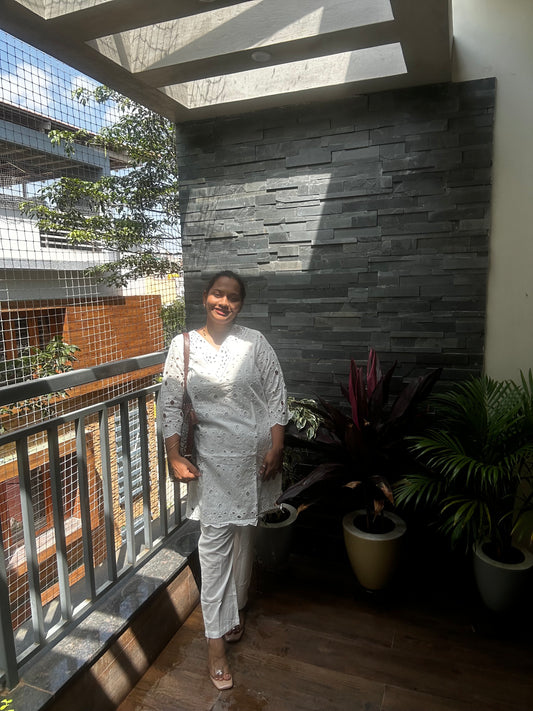 Saina Nehwal Inspired Chikankari Co-ord Set  – White