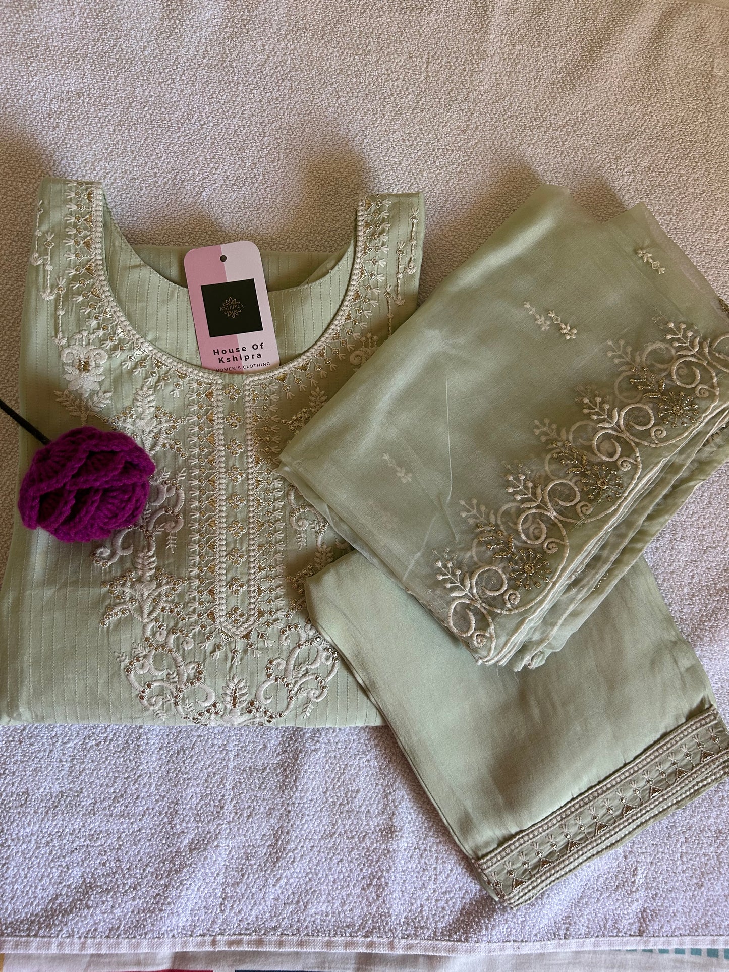 Pastel Sage green 3 piece kurta set