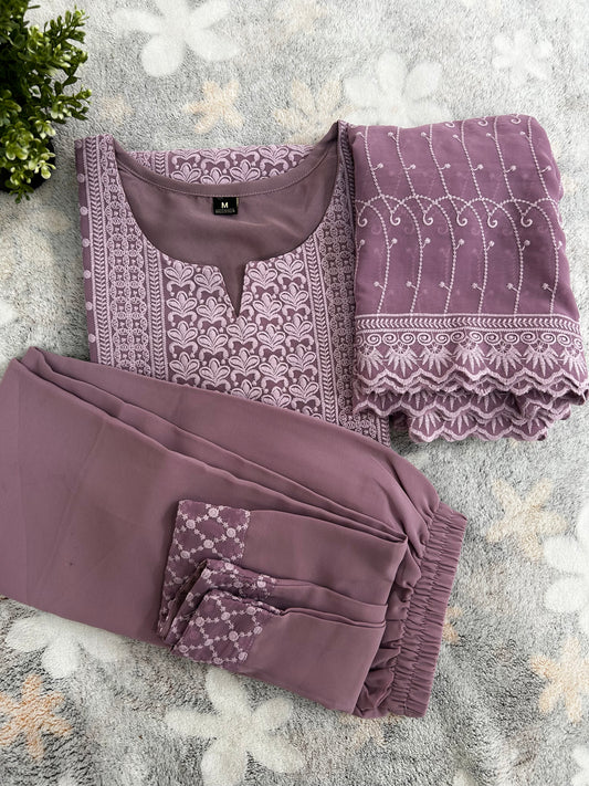 Lavender shade 3 Piece kurta set