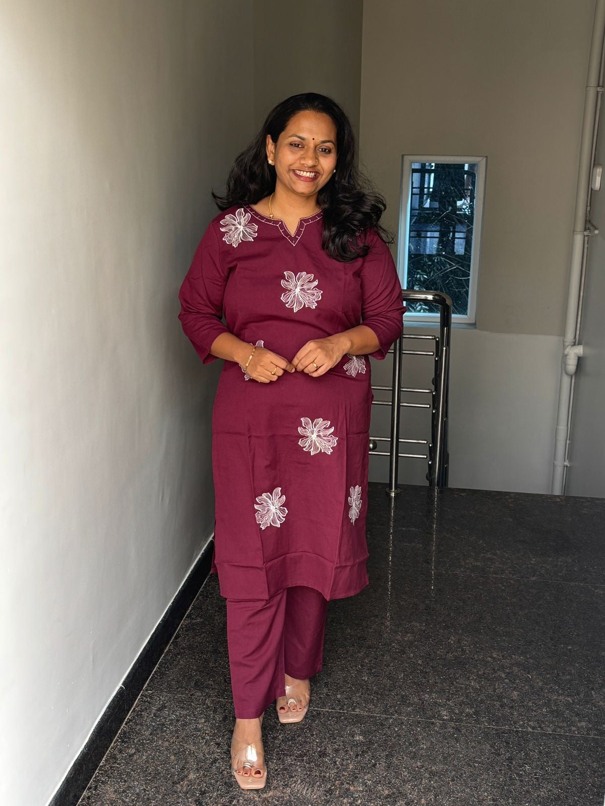 Maroon Blossom Embroidered Coord set