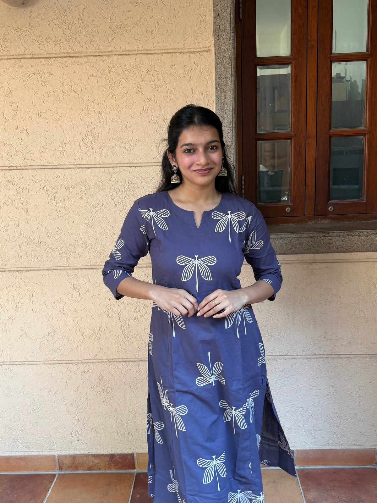 Blue Printed Flex Cotton Kurta Set with Matching Pants