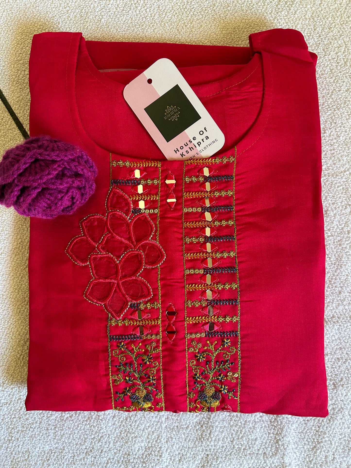 Rani pink 3 piece kurta set