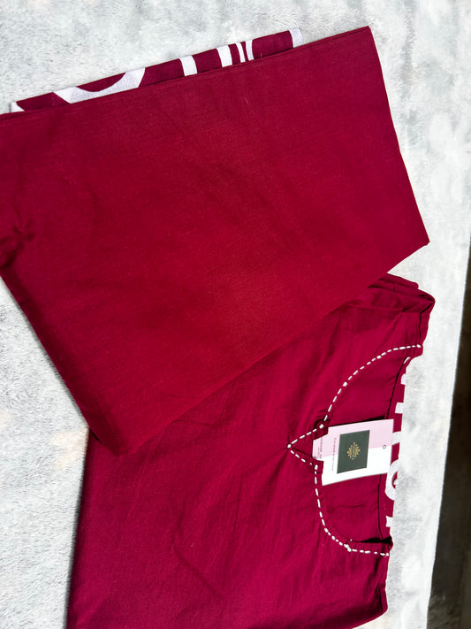 Maroon Handblock print Cotton Coord set