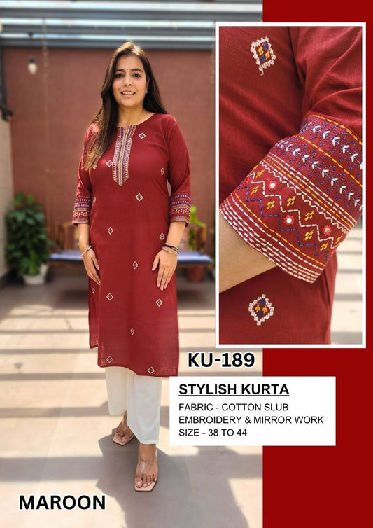 Maroon Cotton Slub Kurti