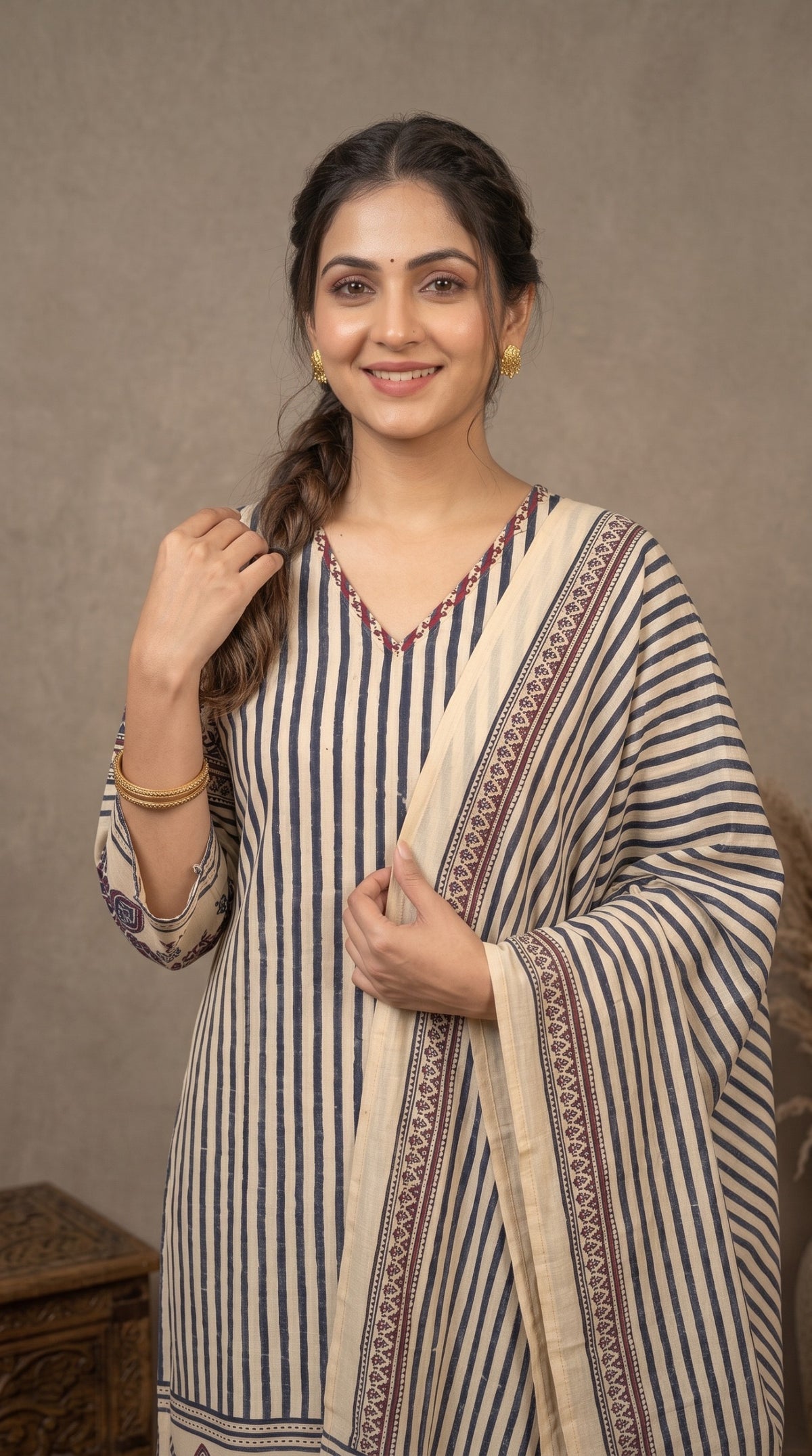 Indigo & Ivory Printed 3-Piece Kurta Set