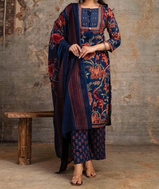 Navy Blue Handcrafted Cotton Kurta set