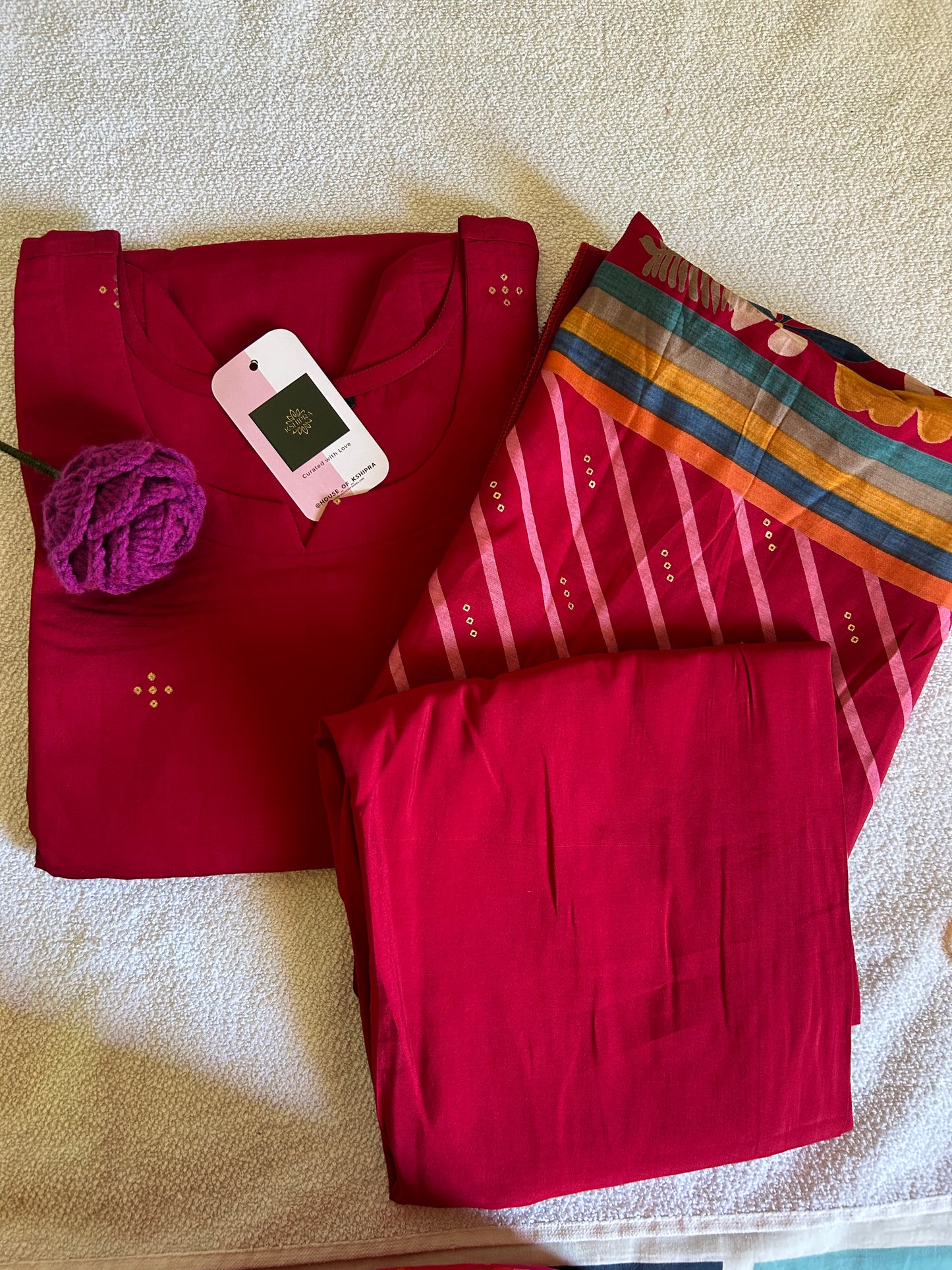 Deep Red 3 Piece Kurta set
