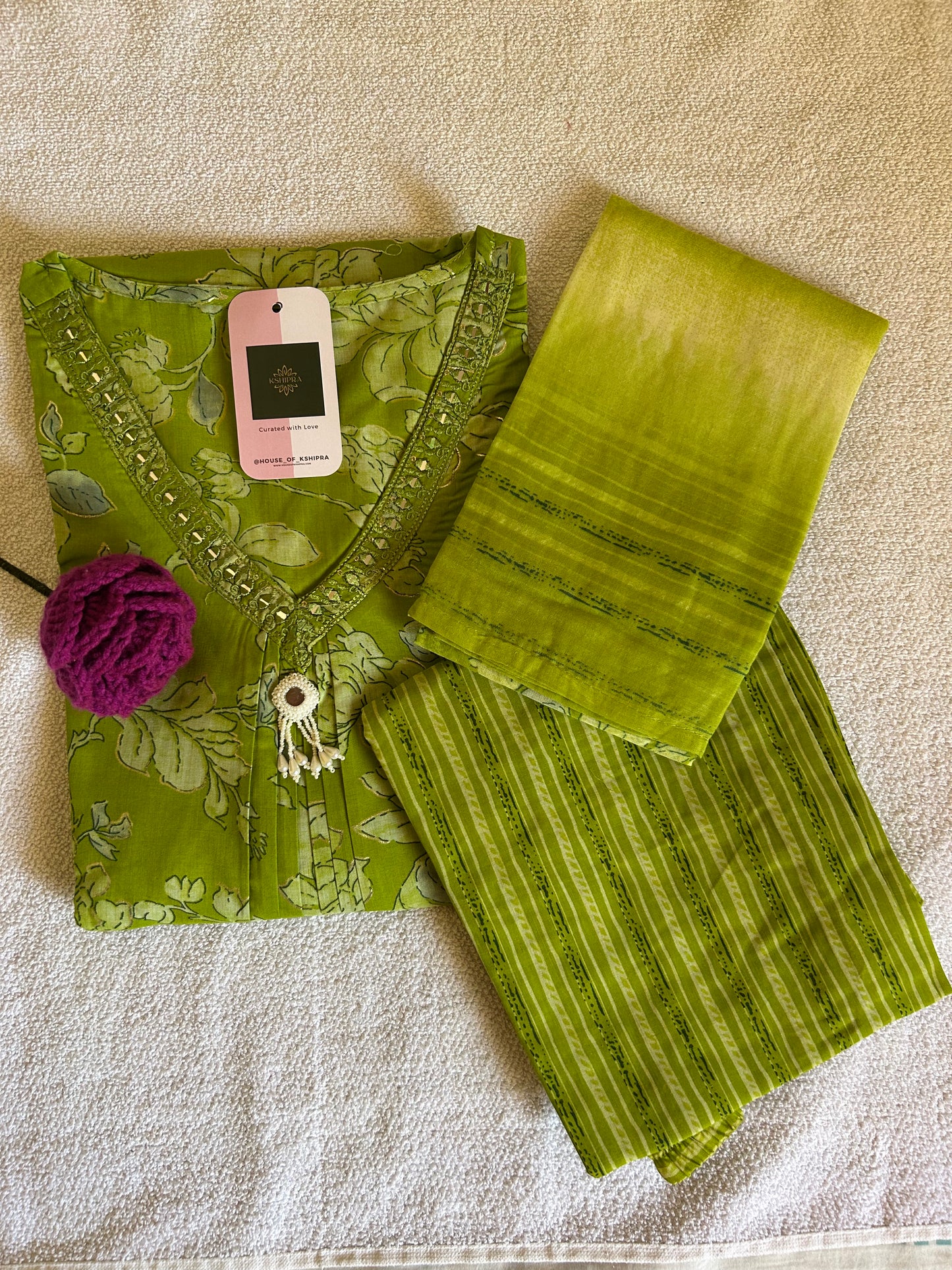 Mehandi green 3 Piece Kurta set