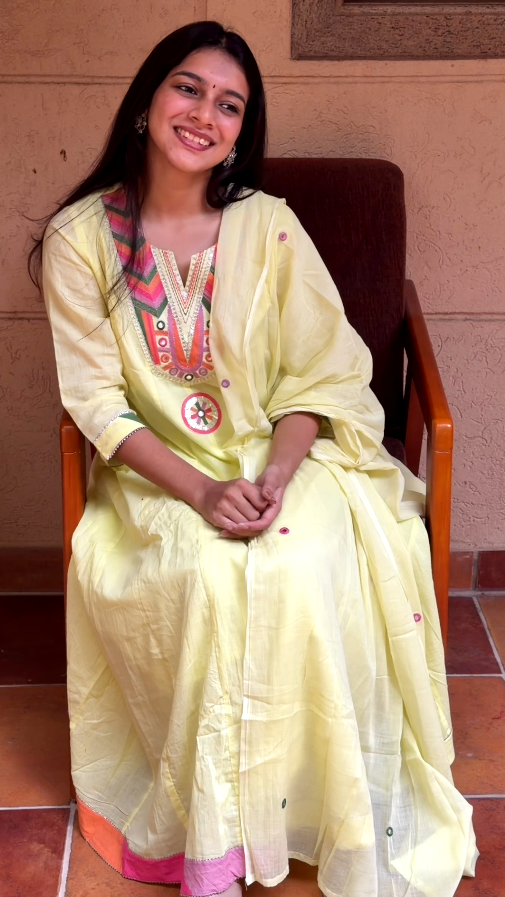 Lemon Yellow Embroidered Anarkali 3-Piece Kurta Set