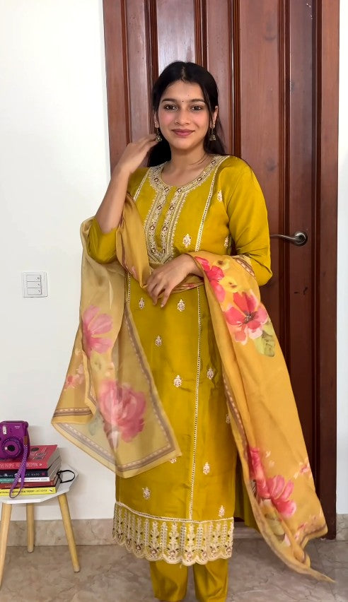 Mustard yellow 3 piece kurta set