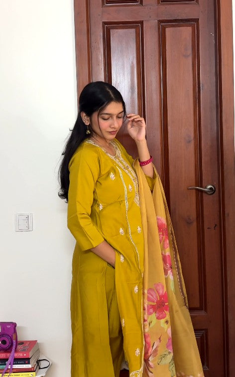 Mustard yellow 3 piece kurta set