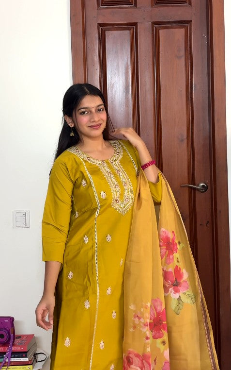 Mustard yellow 3 piece kurta set