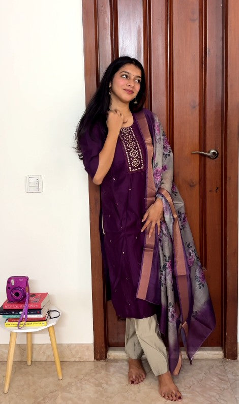 Purple 3 Piece Kurta set