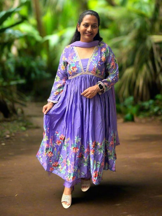 Purple Alia Cut Anarkali Set