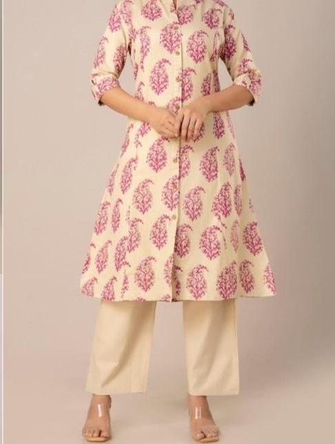 Beige and Magenta Kurti