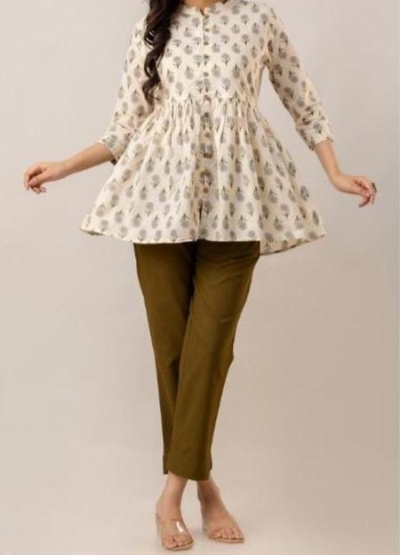 Beige and Black Cotton Tunic