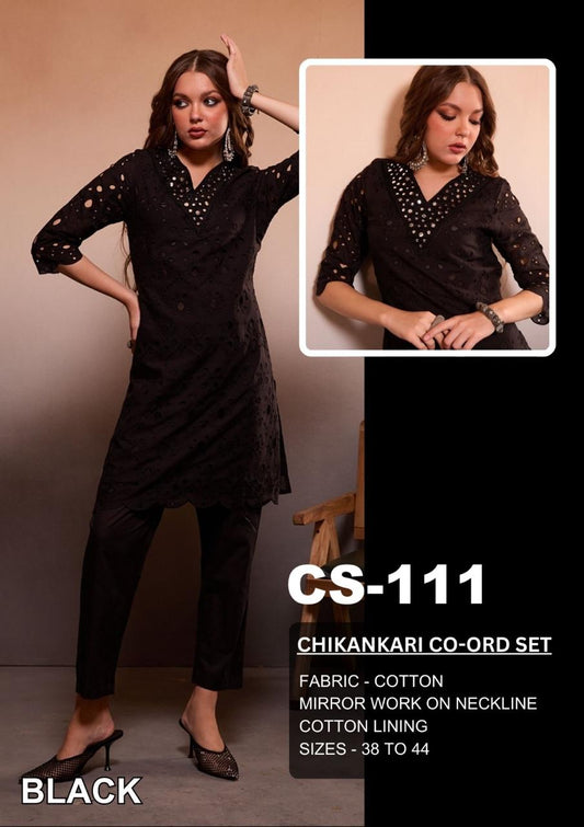 Saina Nehwal Inspired Chikankari Co-ord Set  – Black