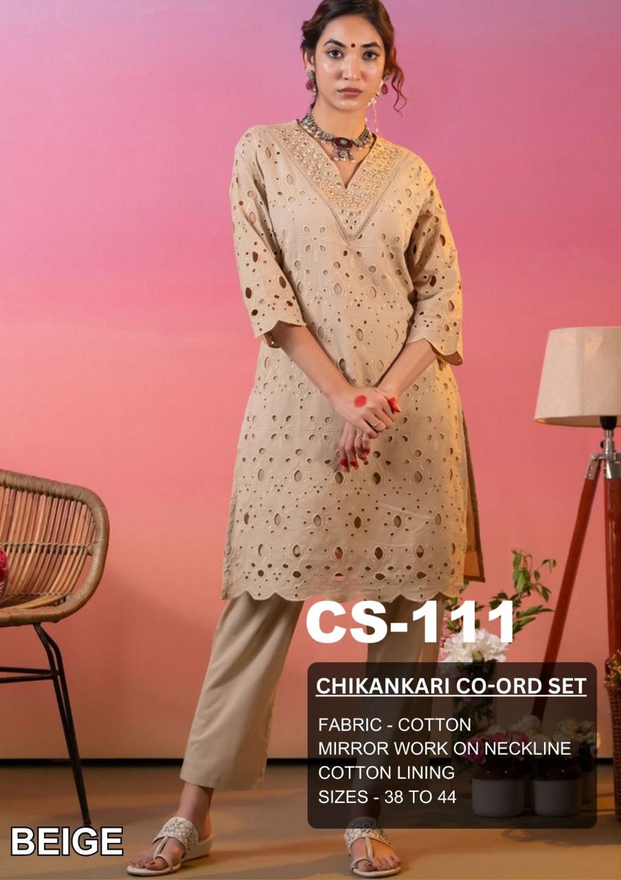 Saina Nehwal Inspired Chikankari Co-ord Set  – Beige