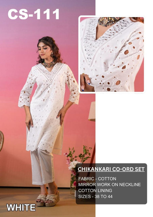 Saina Nehwal Inspired Chikankari Co-ord Set  – White