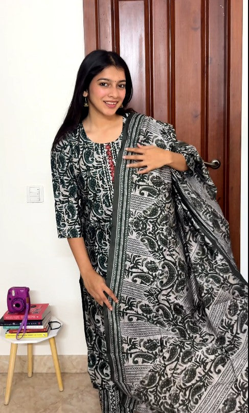 Green and grey Kurta Set