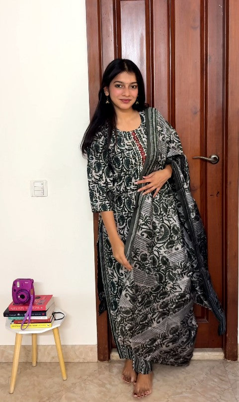 Green and grey Kurta Set
