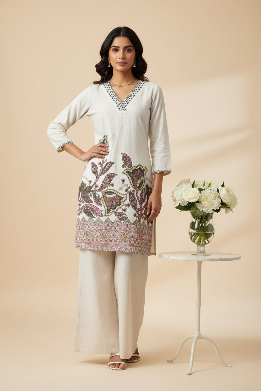 Green Floral Khadi Cotton coord set