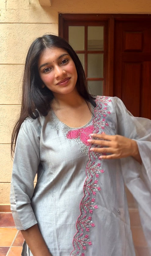 Grey shade 3 piece kurta set