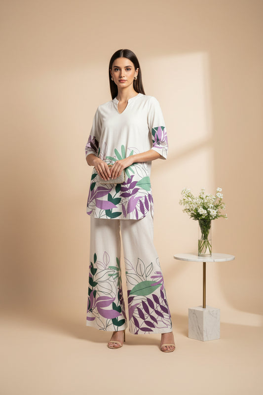 Ivory and purple Shade - Pure Khadi cotton co ord set