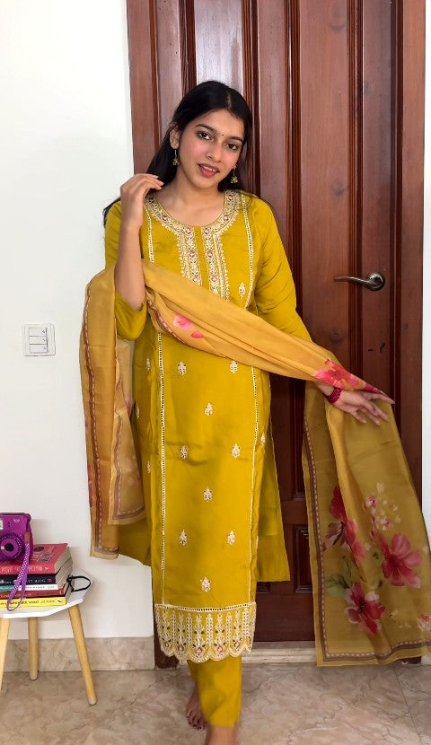 Mustard yellow 3 piece kurta set
