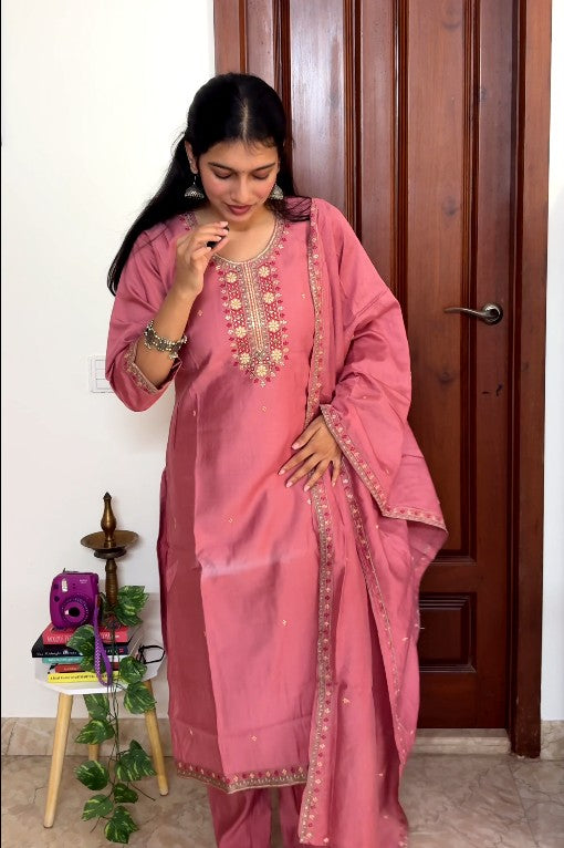 Rose Pink 3 piece kurta set