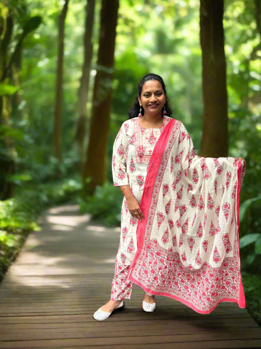 Pink and Beige kurta set