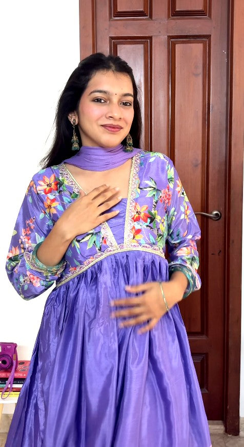 Purple Alia Cut Anarkali Set