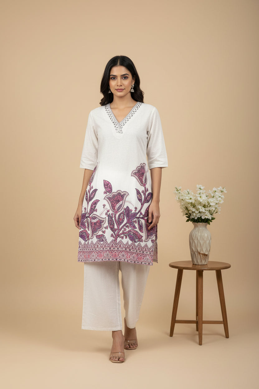 Lavender Floral Khadi Cotton coord set