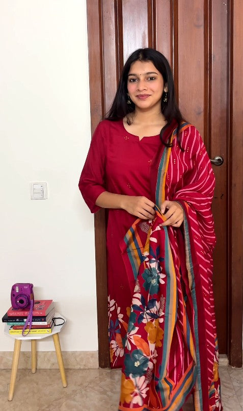 Deep Red 3 Piece Kurta set